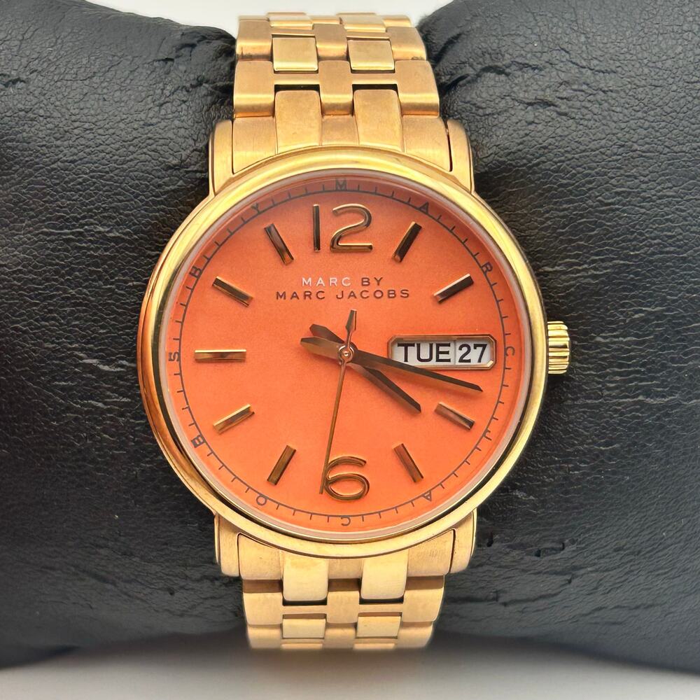 Marc Jacobs Fergus Watch Rose-gold Orange Dial Working New Battery